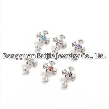 F136 titanio lydinio kryžiaus auskarai, retro stilius, poliruoti, su 5A cirkonu