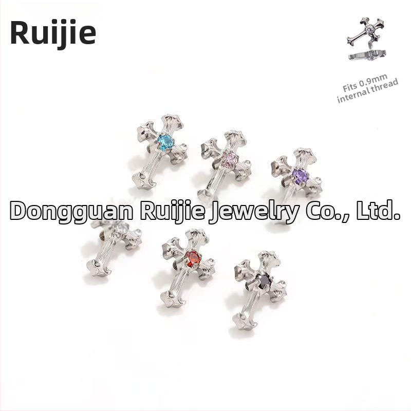 F136 titanio lydinio kryžiaus auskarai, retro stilius, poliruoti, su 5A cirkonu