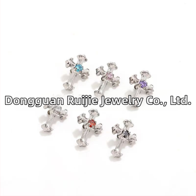 Krížové náušnice z titánovej zliatiny F136, vintage štýl, leštené, s 5A zirkónom