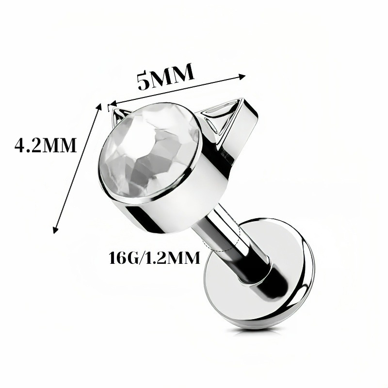 Titano lydinio auskarai su katės ausimi, cirkonas, G23 kokybė, F136 tyrumas, poliruotas paviršius, unisex biuro stilius