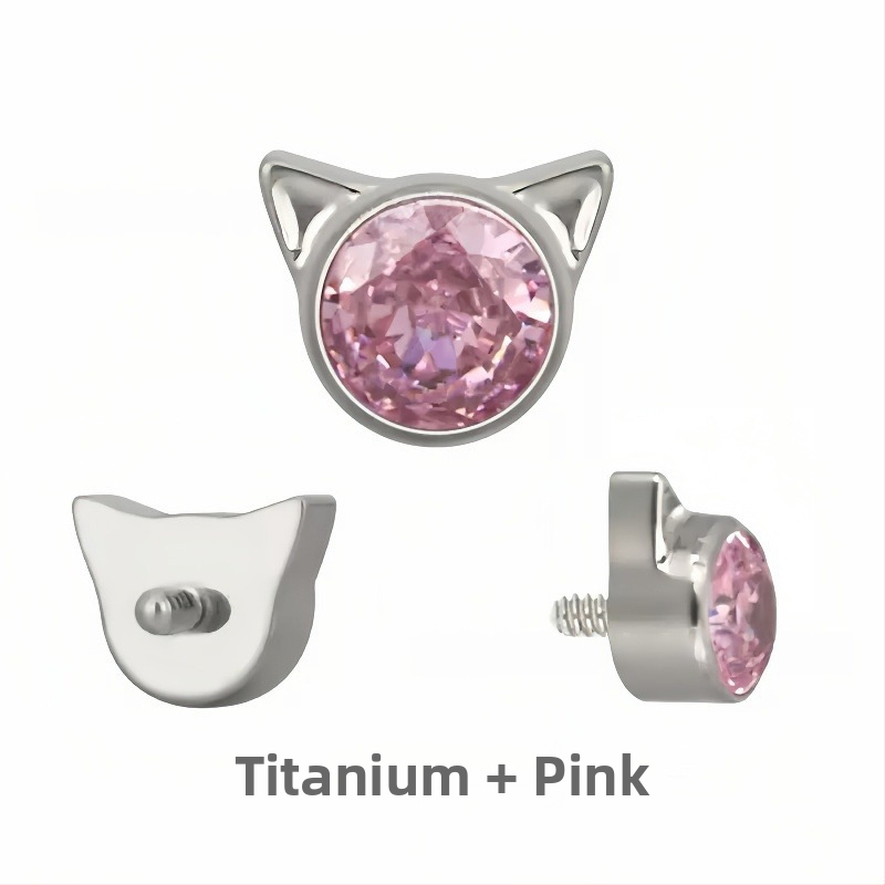 Titano lydinio auskarai su katės ausimi, cirkonas, G23 kokybė, F136 tyrumas, poliruotas paviršius, unisex biuro stilius