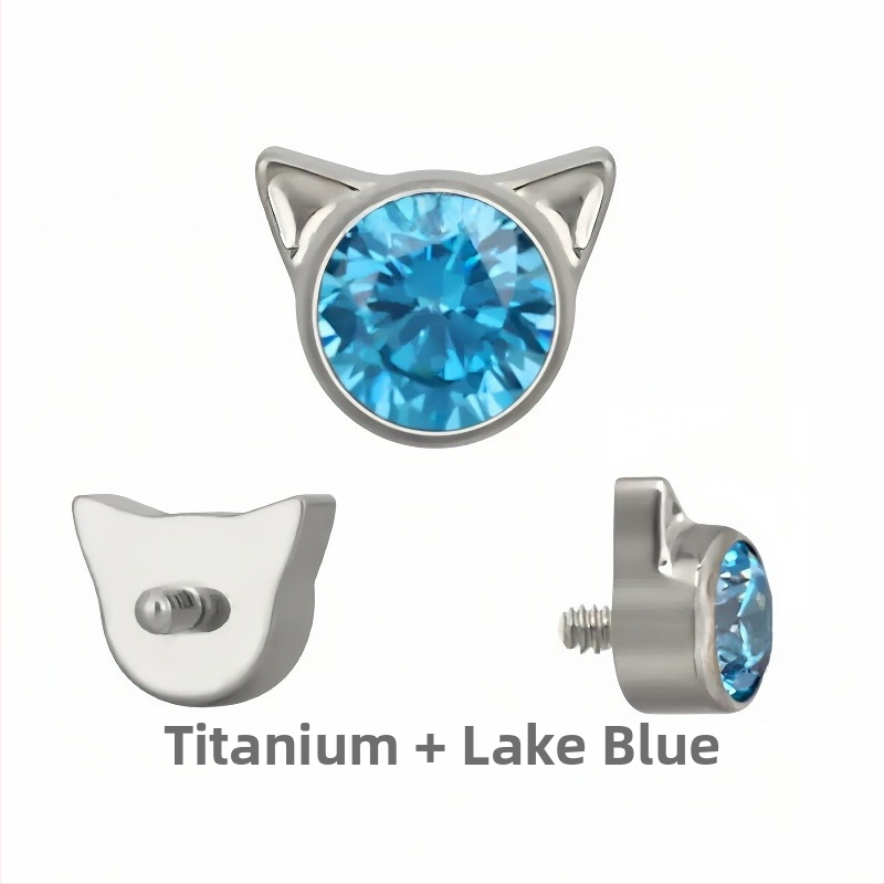 Titano lydinio auskarai su katės ausimi, cirkonas, G23 kokybė, F136 tyrumas, poliruotas paviršius, unisex biuro stilius