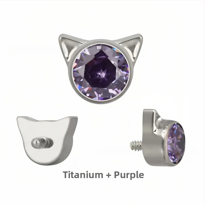 Titano lydinio auskarai su katės ausimi, cirkonas, G23 kokybė, F136 tyrumas, poliruotas paviršius, unisex biuro stilius