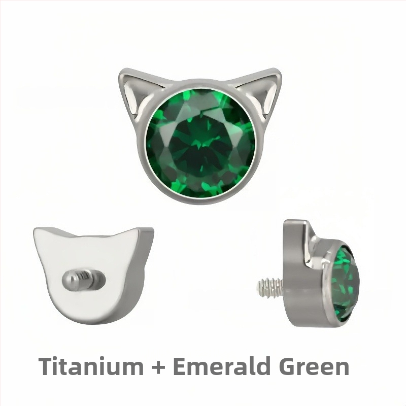 Titano lydinio auskarai su katės ausimi, cirkonas, G23 kokybė, F136 tyrumas, poliruotas paviršius, unisex biuro stilius
