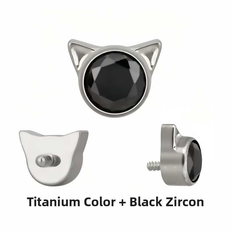 Titano lydinio auskarai su katės ausimi, cirkonas, G23 kokybė, F136 tyrumas, poliruotas paviršius, unisex biuro stilius