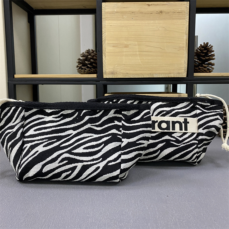 Sac de machiaj din pânză cu fermoar – model cu litere, fără căptușeală, respirabil, portabil, pliabil