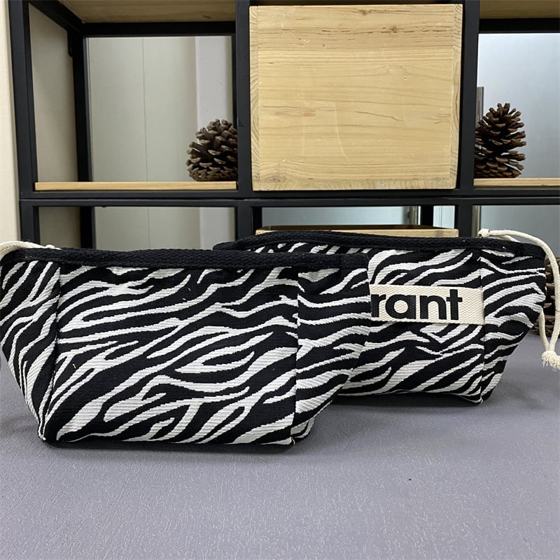 Sac de machiaj din pânză cu fermoar – model cu litere, fără căptușeală, respirabil, portabil, pliabil