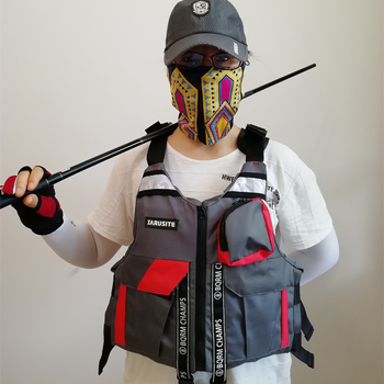 Jiarest външна рибарска жилетка с отделяем спасителен елемент, нейлон Oxford, пълнител от перлен памук, 5 джоба, за риболов и плуване