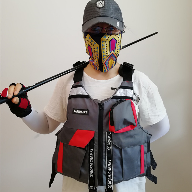 Jiarest външна рибарска жилетка с отделяем спасителен елемент, нейлон Oxford, пълнител от перлен памук, 5 джоба, за риболов и плуване