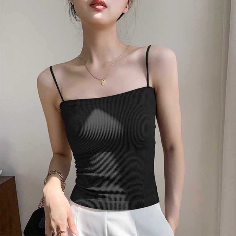 Kokvilnas Top ar krūšu spilventiņu, bezšuvju, viengabals, apaļa kakla līnija, bieza auduma 251–300 g/m²