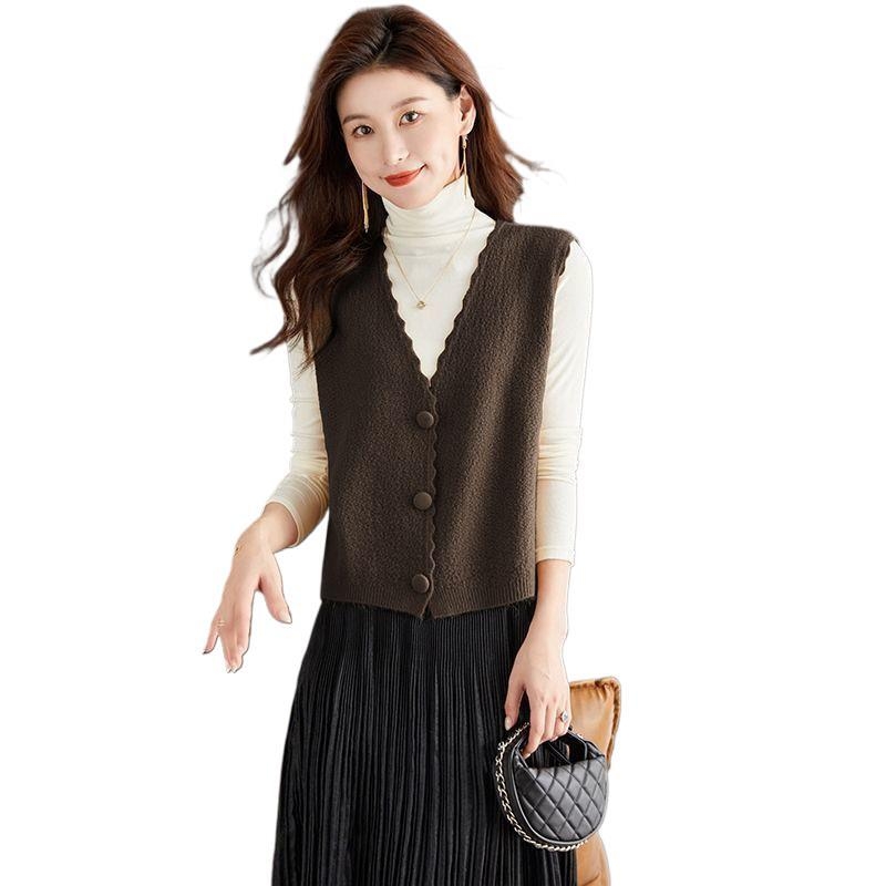 Sieviešu adīta chenille veste ar polo apkakli, regulārs griezums, garums 50–65 cm, pavasaris 2025