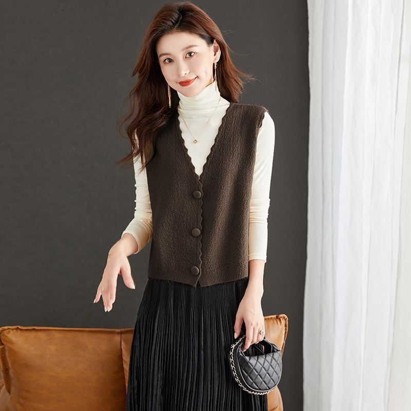 Sieviešu adīta chenille veste ar polo apkakli, regulārs griezums, garums 50–65 cm, pavasaris 2025