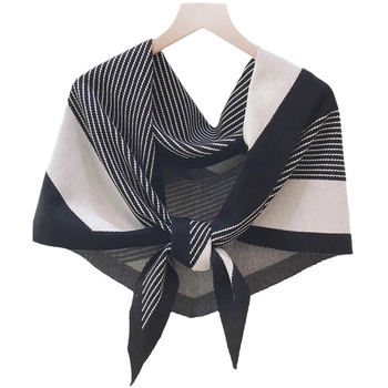 Șal din lână în stil coreean, triunghiular tricotat cu model blocuri de culori, accesoriu decorativ feminin pentru primăvară-vară-toamnă