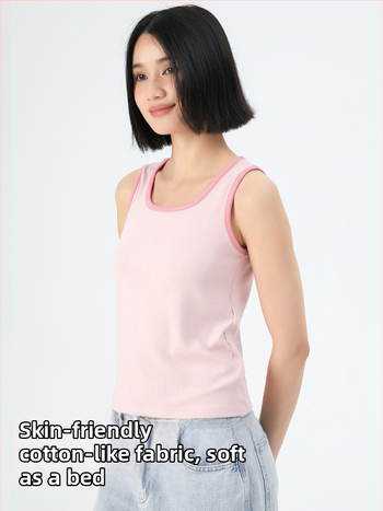 Dāmas top ar krāsu blokiem, šaura piegriezuma līnija, rayon audums, neatdalāmas plecu siksnas, vasara 2024