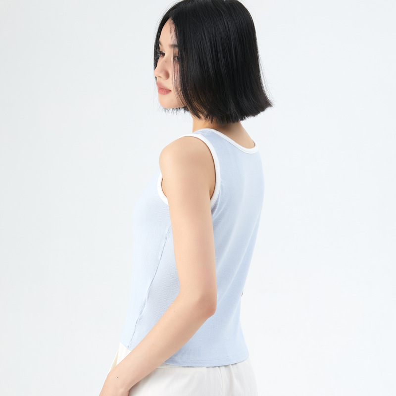 Dāmas top ar krāsu blokiem, šaura piegriezuma līnija, rayon audums, neatdalāmas plecu siksnas, vasara 2024