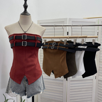 Poliestera bezplecu tops ar krūšu spilventiņu, pretslīdēšanas lentu un vidukļa jostu