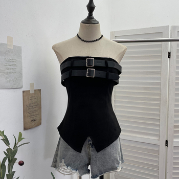 Poliestera bezplecu tops ar krūšu spilventiņu, pretslīdēšanas lentu un vidukļa jostu