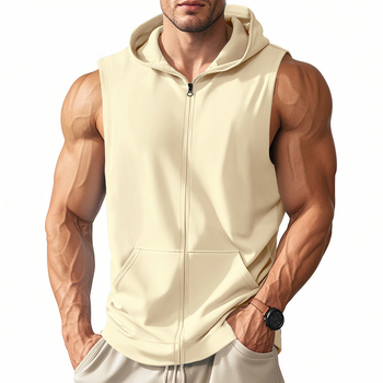 Muška sportska vesta s kapuljom i zatvaračem, širokog kroja, poliester twill, jednobojna, ljetni model