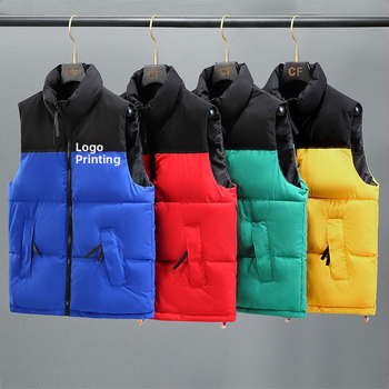 Vīriešu stand-up apkakli kokvilnas pildīta veste ziemai, rāvējslēdzējs, kapuce, logotipa drukāšana