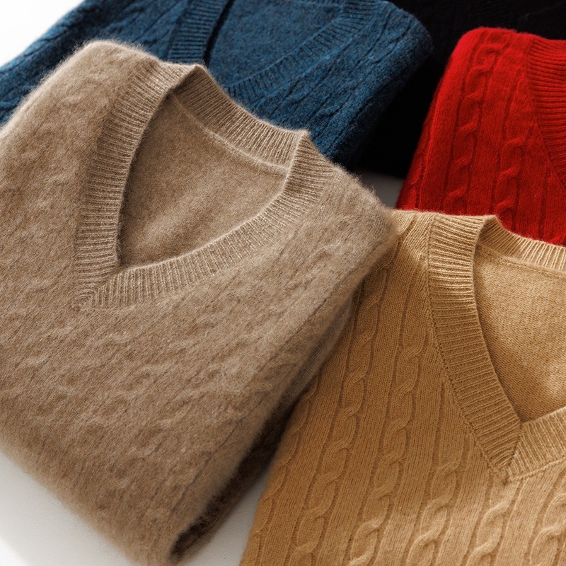 Vīriešu vilnas V-veida kakla vesta bez piedurknēm, brīvs piegriezums, adīta, rudens 2024