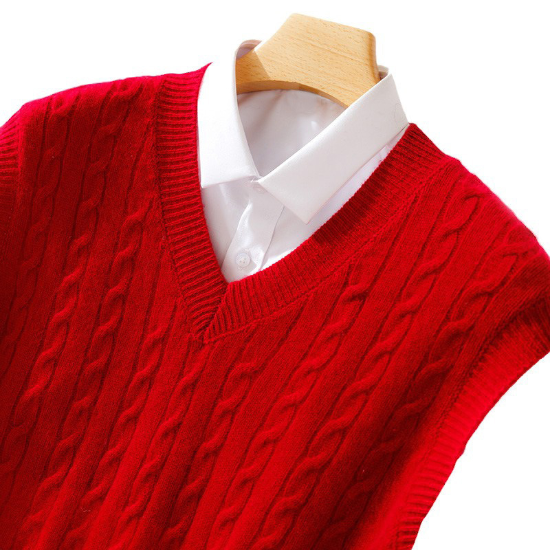 Vīriešu vilnas V-veida kakla vesta bez piedurknēm, brīvs piegriezums, adīta, rudens 2024