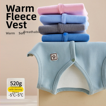 Bērnu ziemas veste ar biezāku flīsa odere, pogu slēgšana vienas rindas, poliestera odere un pildījums, vienkrāsains raksts, akadēmijas kardigāna stils