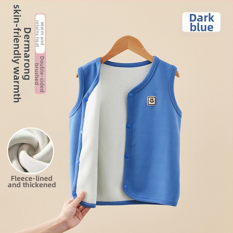 Bērnu ziemas veste ar biezāku flīsa odere, pogu slēgšana vienas rindas, poliestera odere un pildījums, vienkrāsains raksts, akadēmijas kardigāna stils