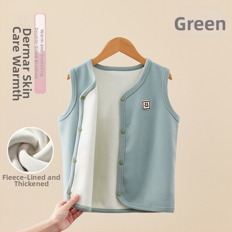 Bērnu ziemas veste ar biezāku flīsa odere, pogu slēgšana vienas rindas, poliestera odere un pildījums, vienkrāsains raksts, akadēmijas kardigāna stils