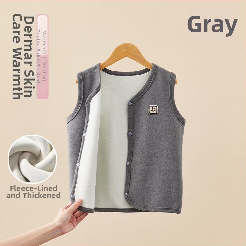 Bērnu ziemas veste ar biezāku flīsa odere, pogu slēgšana vienas rindas, poliestera odere un pildījums, vienkrāsains raksts, akadēmijas kardigāna stils