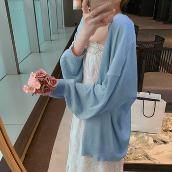 Cardigan tricotat lejer din viscoză, stil Lazy Wind, mâneci lungi, lungime medie, 95% viscoză