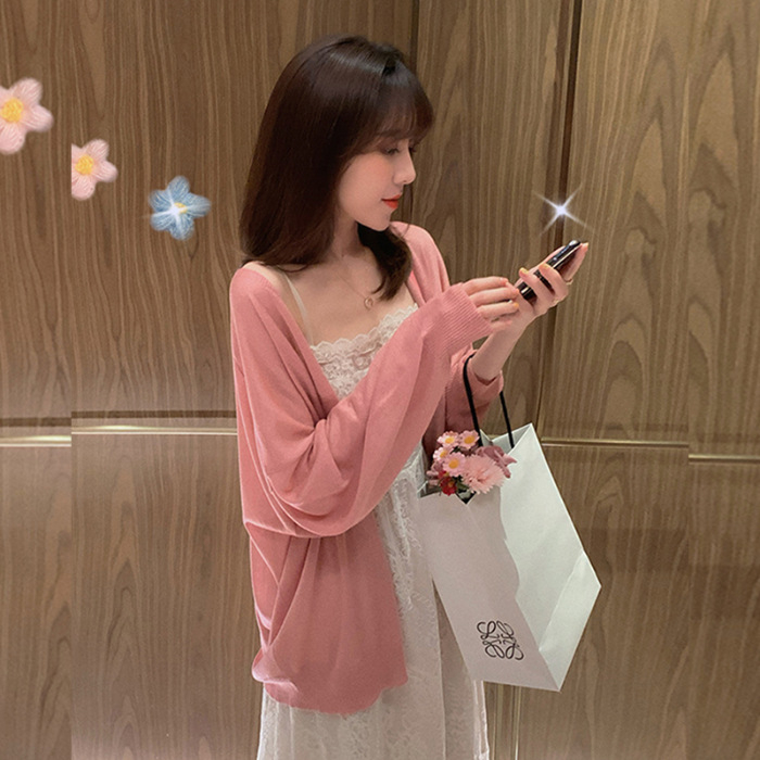 Cardigan tricotat lejer din viscoză, stil Lazy Wind, mâneci lungi, lungime medie, 95% viscoză