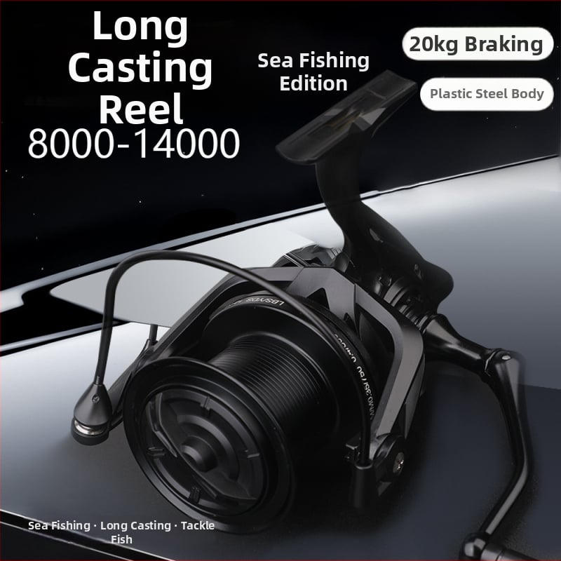 ROLLFISH dugački bacajući spinning kolut, model 14000, potpuno metalna konstrukcija, prednji kočnica, zamjenjiva ručka lijevo/desno