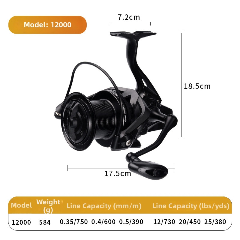 ROLLFISH dugački bacajući spinning kolut, model 14000, potpuno metalna konstrukcija, prednji kočnica, zamjenjiva ručka lijevo/desno