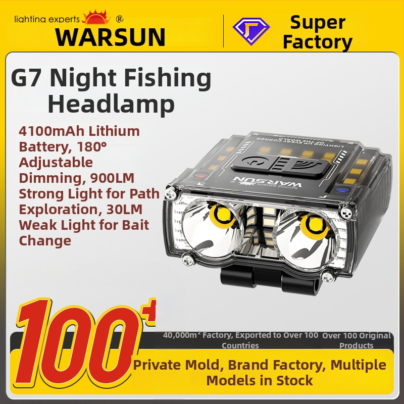 G7 Far cap pentru pescuit nocturn, LED, alimentare pe baterie, fascicul de 300 m, autonomie 36 h, rezistent la apă