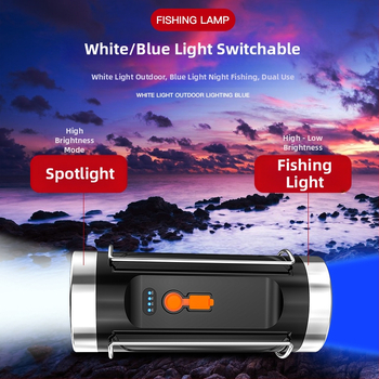 Ūdensdrošs makšķernieka LED lukturis, 30W, 1200mAh, darbības diapazons 100–200 m, uzlādējams