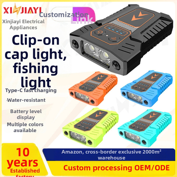LED светлина за шапка с клип за нощен риболов, водоустойчива, зареждаща се, с индукционно захранване и ръчно управление, обхват 50–100 м