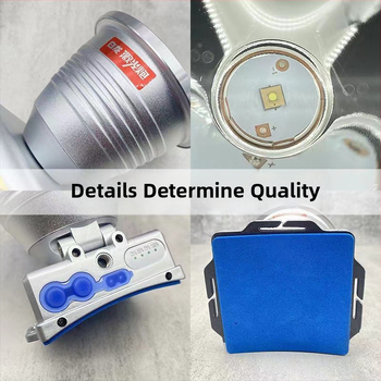 LED čelna svjetiljka – aluminijska legura, punjiva, LED izvor, Li‑ion baterija, domet 200–500 m