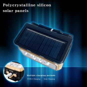 Челна LED лампа със слънчево зареждане и Type-C зареждане, 1200mAh, COB LED, индикатор за мощност