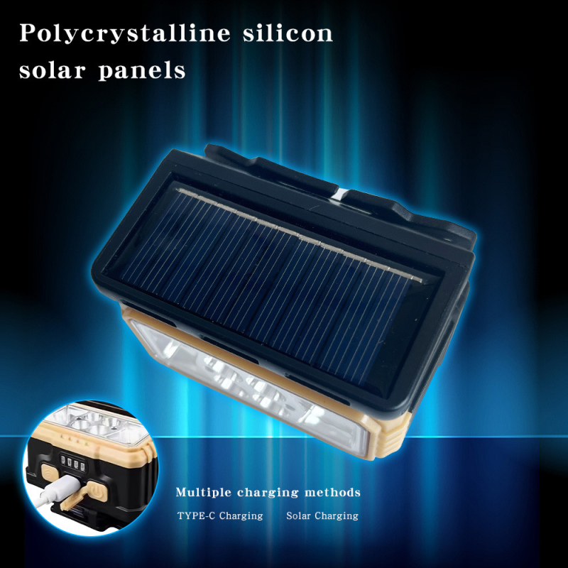 Челна LED лампа със слънчево зареждане и Type-C зареждане, 1200mAh, COB LED, индикатор за мощност