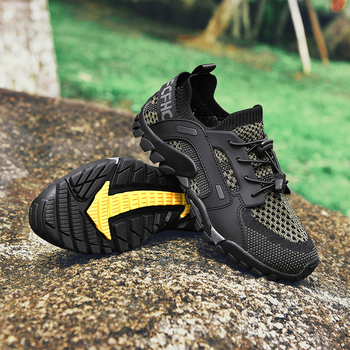 Pantofi de drumeție montană, exterior Flyknit Mesh+TPU, căptușeală din plasă, talpă din cauciuc antiderapant, înălțime joasă, închidere cu bandă elastică