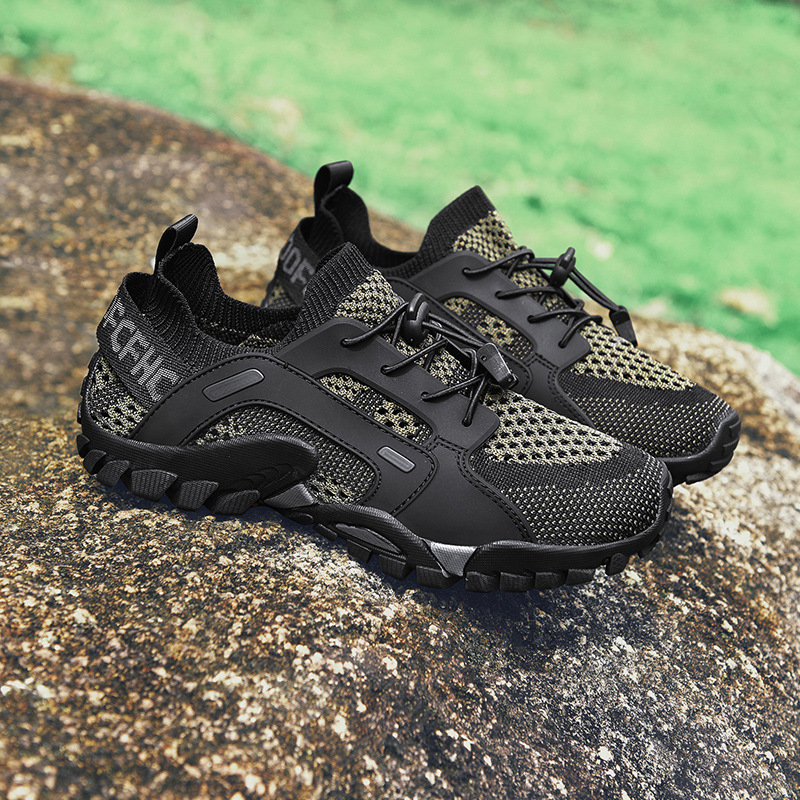 Pantofi de drumeție montană, exterior Flyknit Mesh+TPU, căptușeală din plasă, talpă din cauciuc antiderapant, înălțime joasă, închidere cu bandă elastică