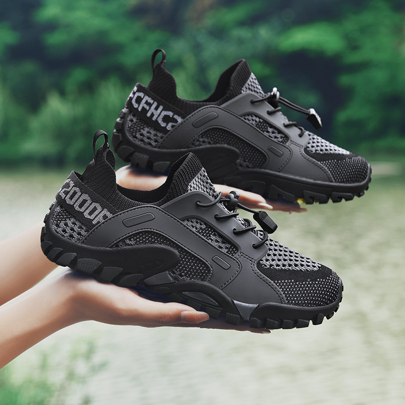 Pantofi de drumeție montană, exterior Flyknit Mesh+TPU, căptușeală din plasă, talpă din cauciuc antiderapant, înălțime joasă, închidere cu bandă elastică