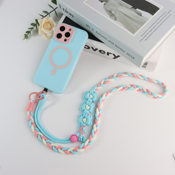 Lanyard pentru telefon cu design floral împletit, reglabil, unisex, din poliester, croitoria manuală, cataramă din plastic, Jing Orange