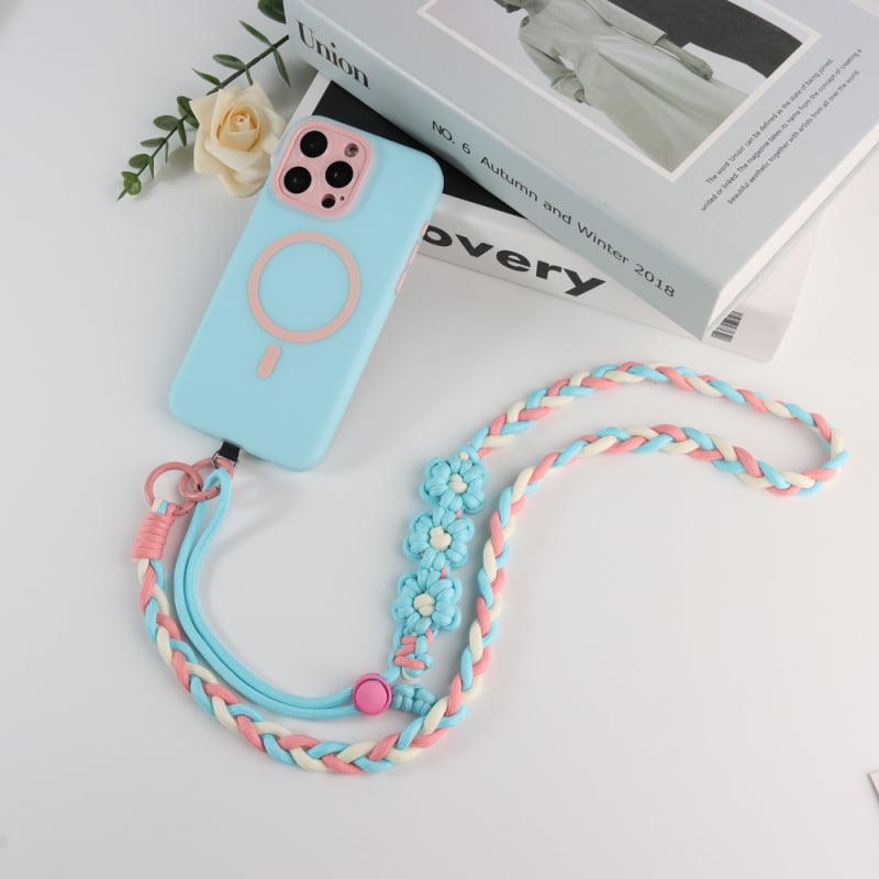 Lanyard pentru telefon cu design floral împletit, reglabil, unisex, din poliester, croitoria manuală, cataramă din plastic, Jing Orange