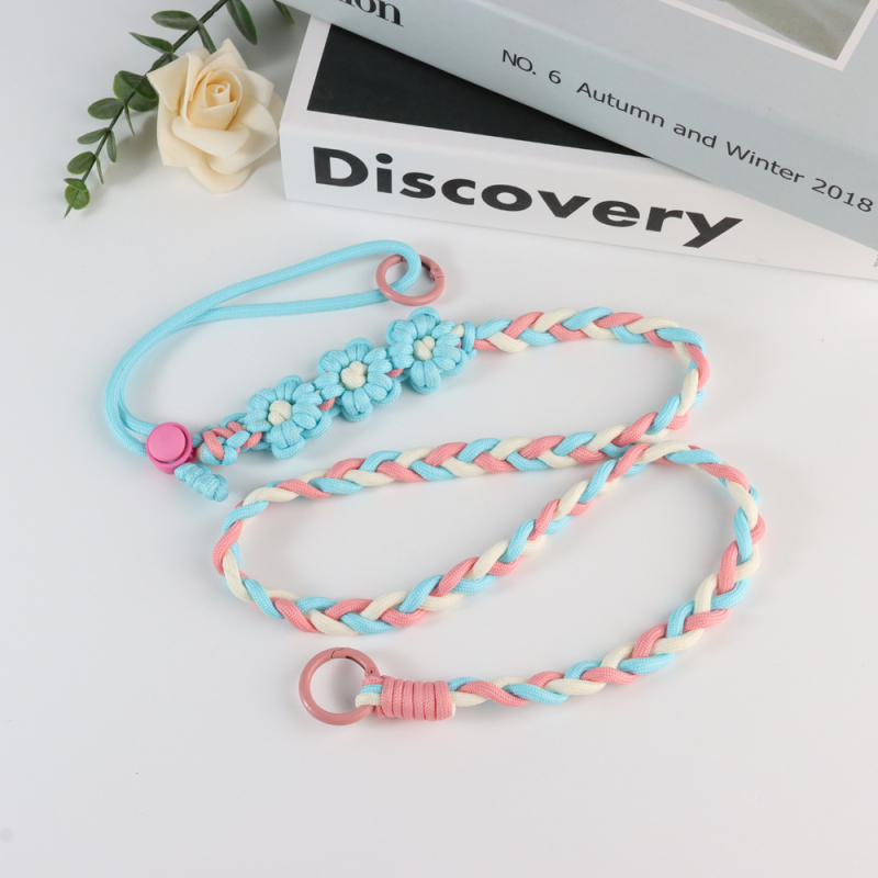 Lanyard pentru telefon cu design floral împletit, reglabil, unisex, din poliester, croitoria manuală, cataramă din plastic, Jing Orange