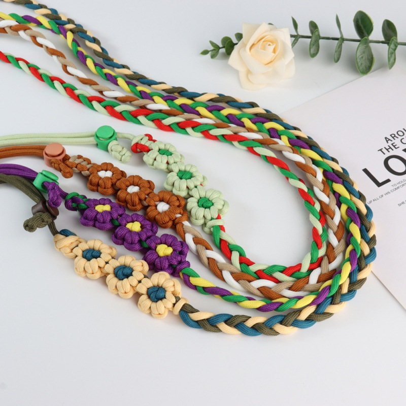 Lanyard pentru telefon cu design floral împletit, reglabil, unisex, din poliester, croitoria manuală, cataramă din plastic, Jing Orange