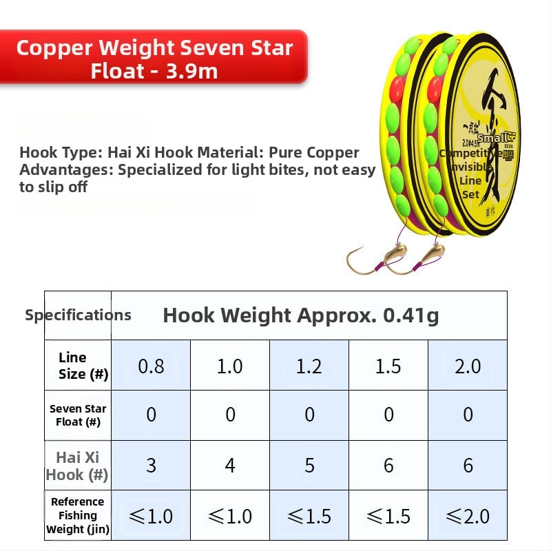 Plută cu 7 stele pentru caraș, cu un singur cârlig – înaltă sensibilitate; material: fir de nailon; loc de pescuit: râu, lac, rezervor