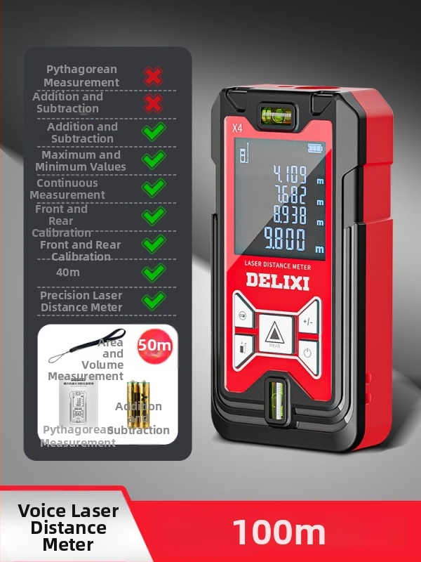Lāzera distancmērītājs ar infrasarkano staru, augsta precizitāte, rokas izmantošanai, uzlādējams