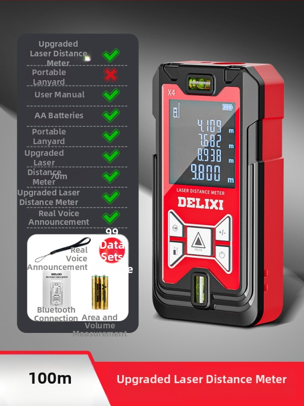 Lāzera distancmērītājs ar infrasarkano staru, augsta precizitāte, rokas izmantošanai, uzlādējams