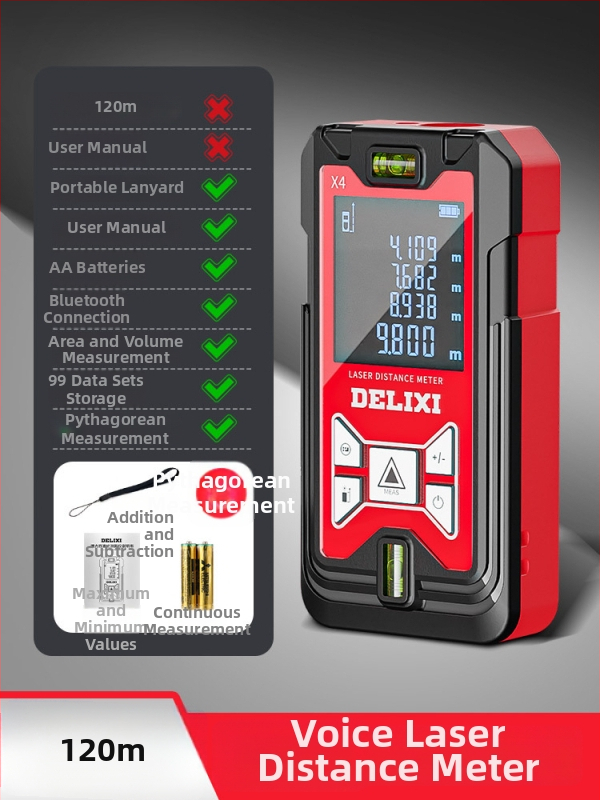 Lāzera distancmērītājs ar infrasarkano staru, augsta precizitāte, rokas izmantošanai, uzlādējams